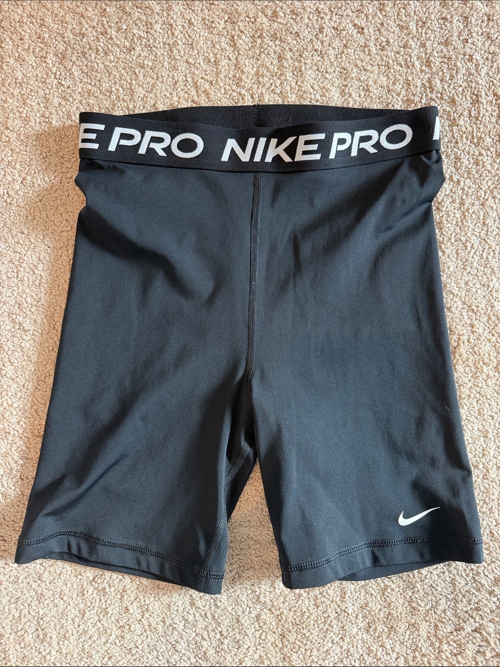 Nike Black Pro Compression Shorts with White Logo approx 6” inseam